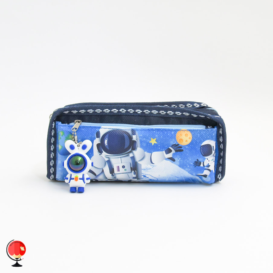 جامدادی پسرانه دو زیپ طرح فضانورد سورمه ای