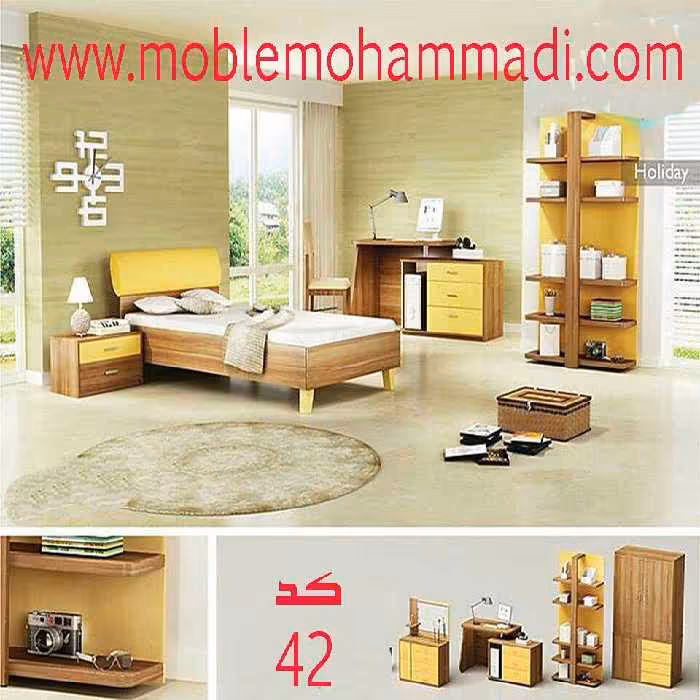 سرویس خواب جوان و نوجوان کد 42 شامل تخت /کمد/پاتختی/اینه دراور/دکور/میز تحریر