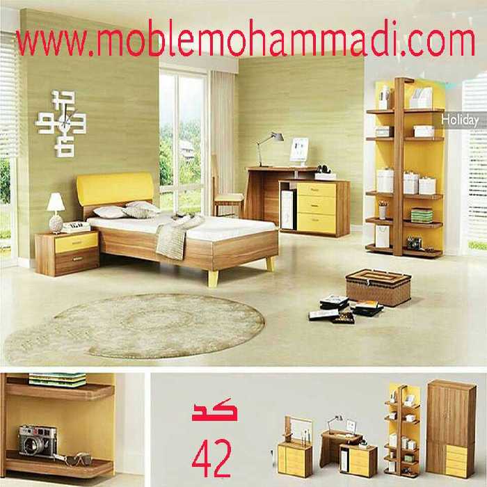سرویس خواب جوان و نوجوان کد 42 شامل تخت /کمد/پاتختی/اینه دراور/دکور/میز تحریر
