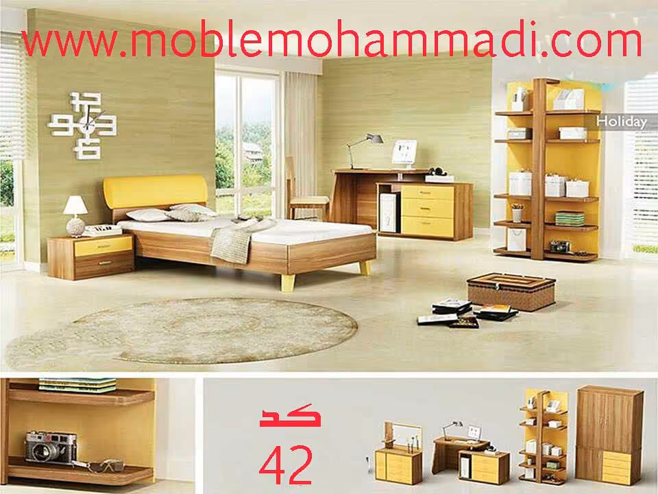 سرویس خواب جوان و نوجوان کد 42 شامل تخت /کمد/پاتختی/اینه دراور/دکور/میز تحریر
