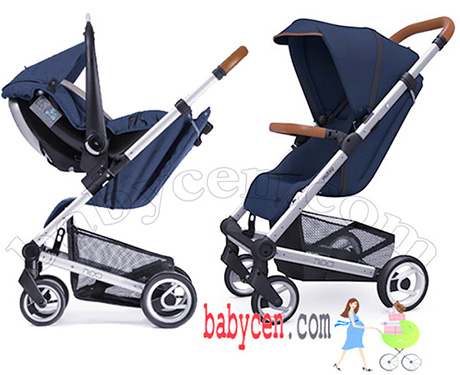 کالسکه کریر ماتسی نکسو کابین سایز  اورجینال هلند با اداپتور نصب و رنگ سورمه ای با چرم دوزی نچرال  mutsy nexo / navy melange