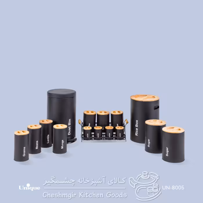 سرویس 16 پارچه مشکی سنباده ای درب چوبی یونیک مدل UUN-8005