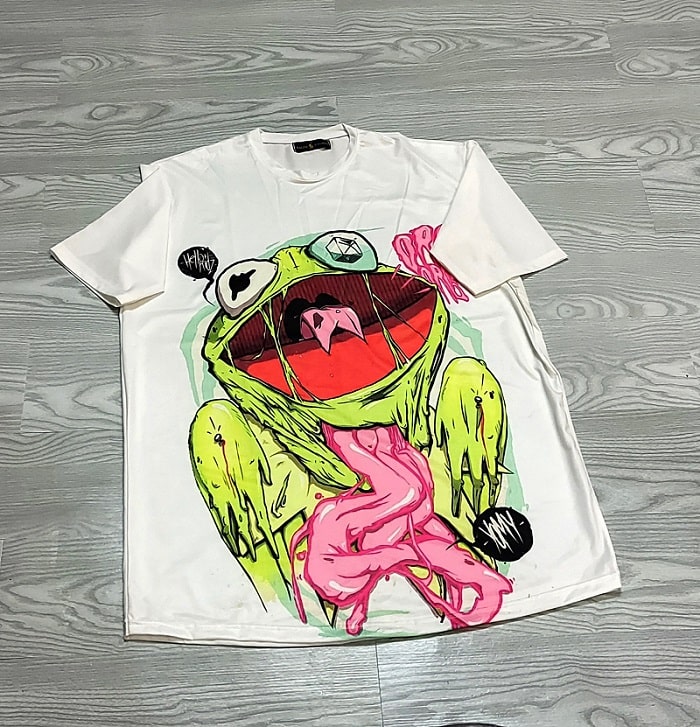 خرید اینترنتی و ارزان تیشرت ست سفید طرح قورباغه دهن گشاد از رگال من