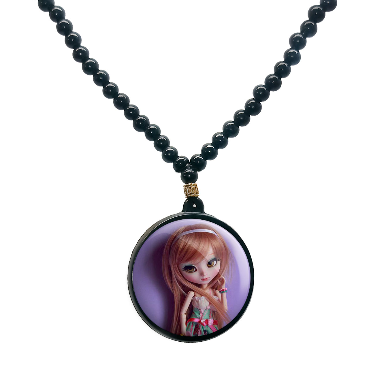 گردنبند پرمانه طرح عروسک زیبا کد pmd.2434 مدل دو طرفه