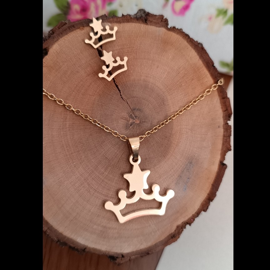 نیم ست طلایی رنگ ثابت طرح تاج (کد 11)