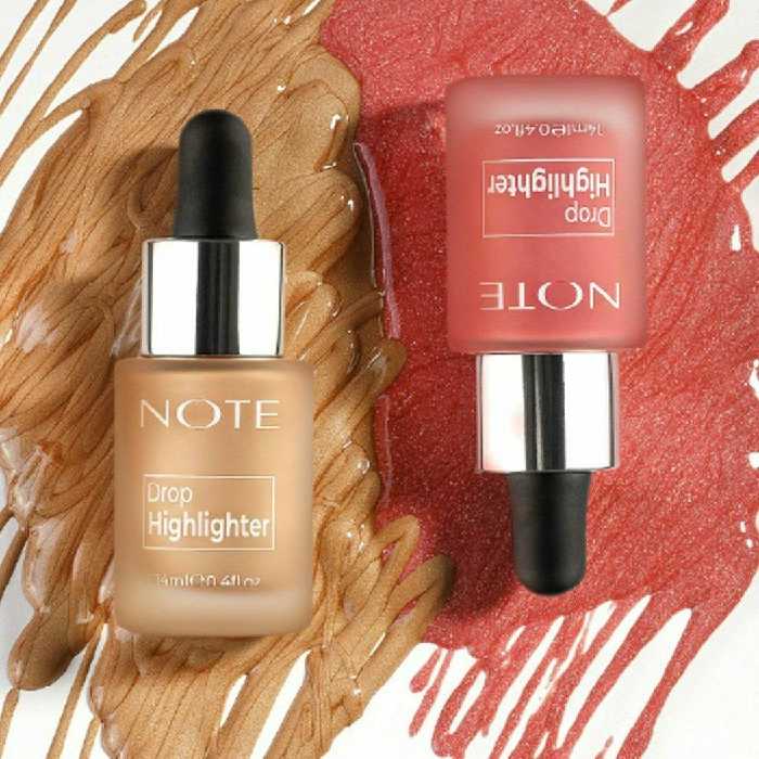 دراپ هایلایتر مایع دو رنگ نوت درخشش طبیعی فاقد پارابن و چربی بافت سبک ماندگاری بالا پخش بسیار راحت 