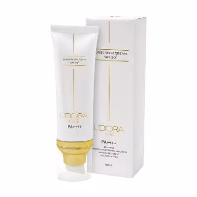 کرم ضد آفتاب  SPF50 بی رنگ مناسب انواع پوست لدورا کر 80 میلی لیتر