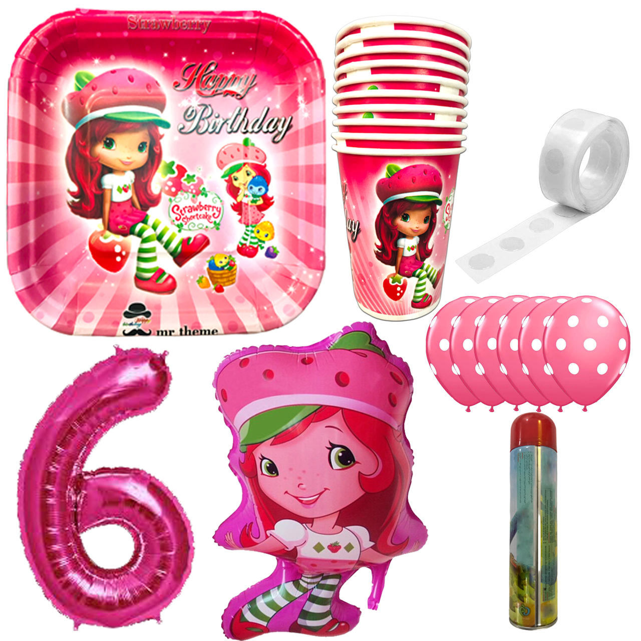 مجموعه 30 عددی تم تولد مستر تم طرح دختر توت فرنگی سوپر پلاس کد 6