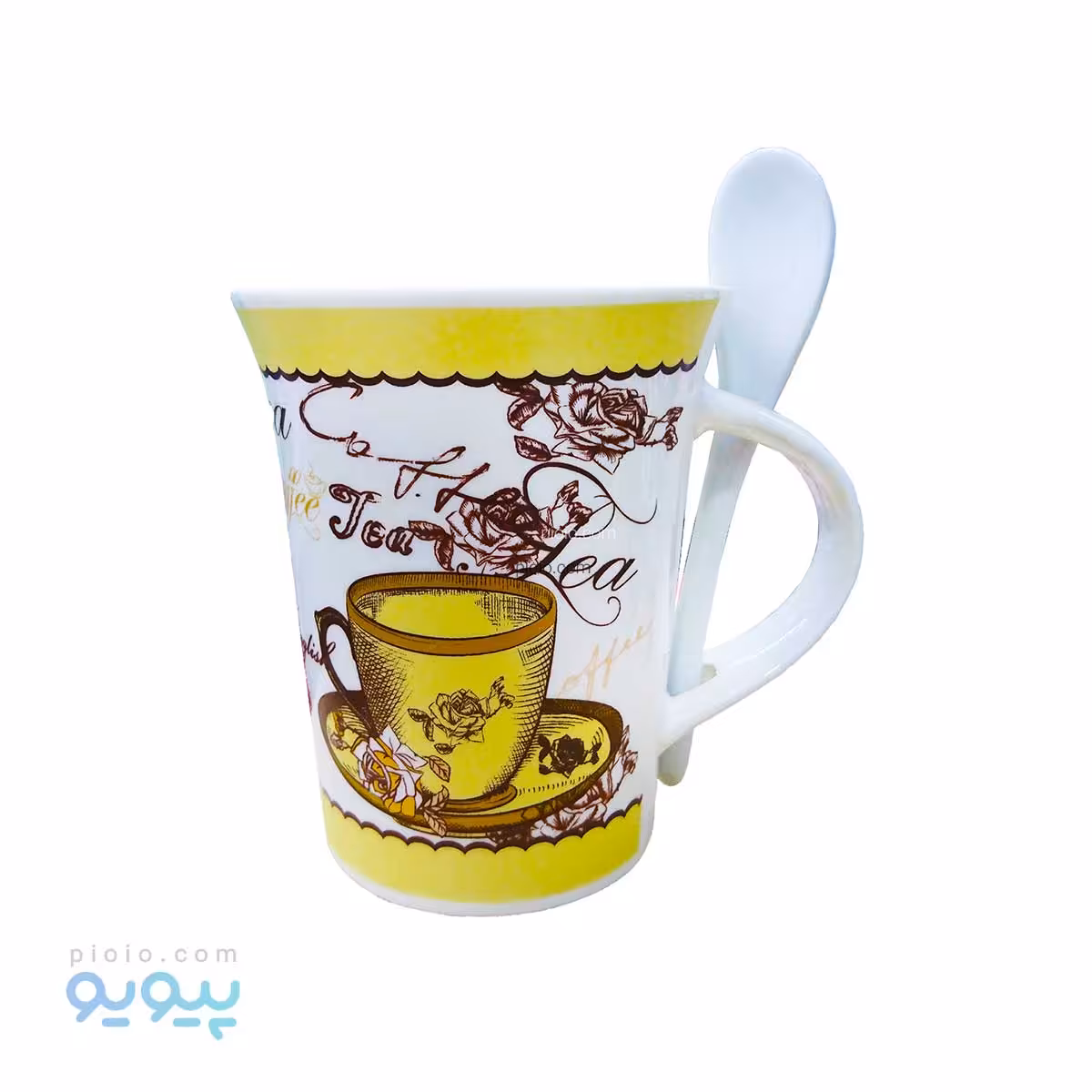 لیوان چینی قاشق دار طرح کافی عمده و کارتنی