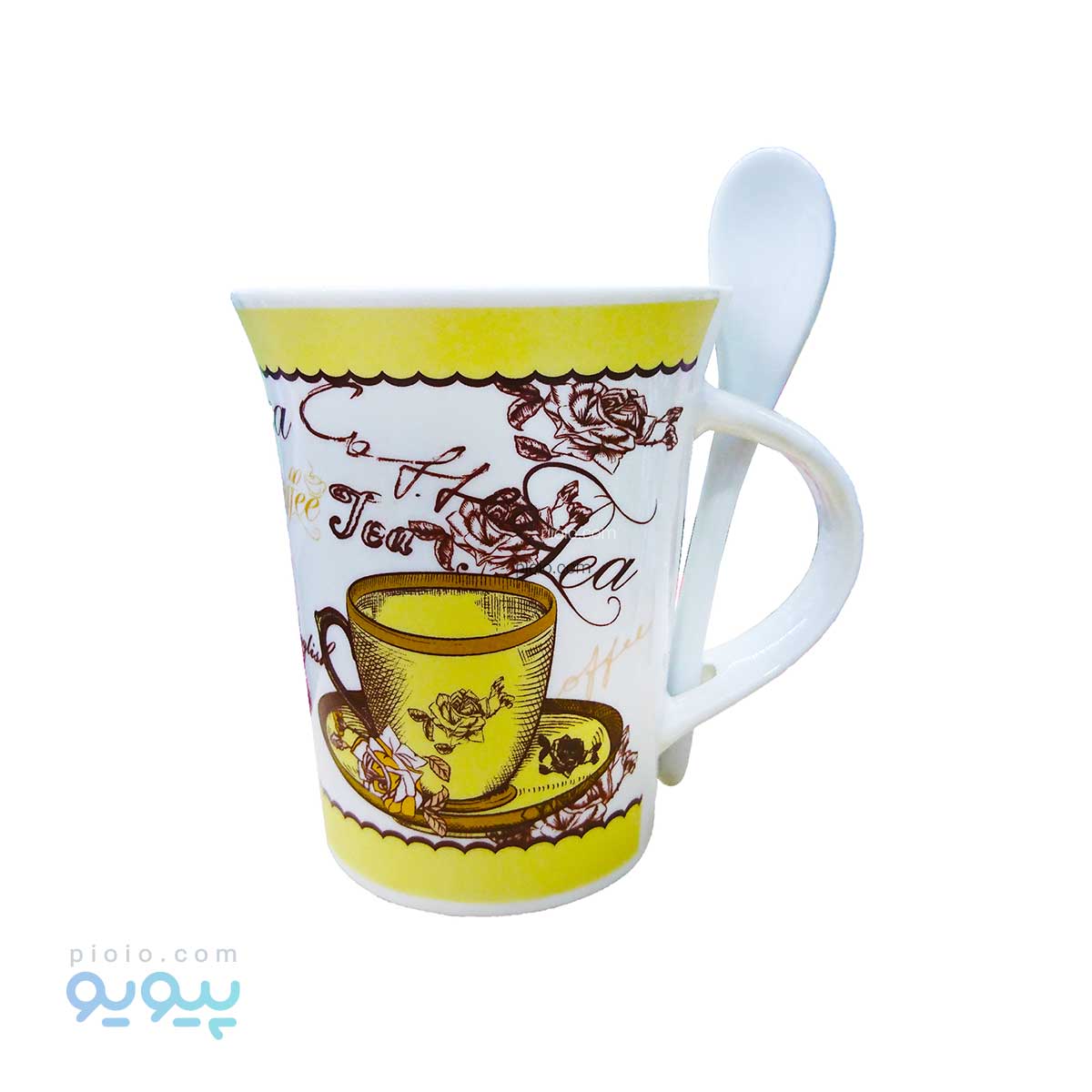 لیوان چینی قاشق دار طرح کافی عمده و کارتنی