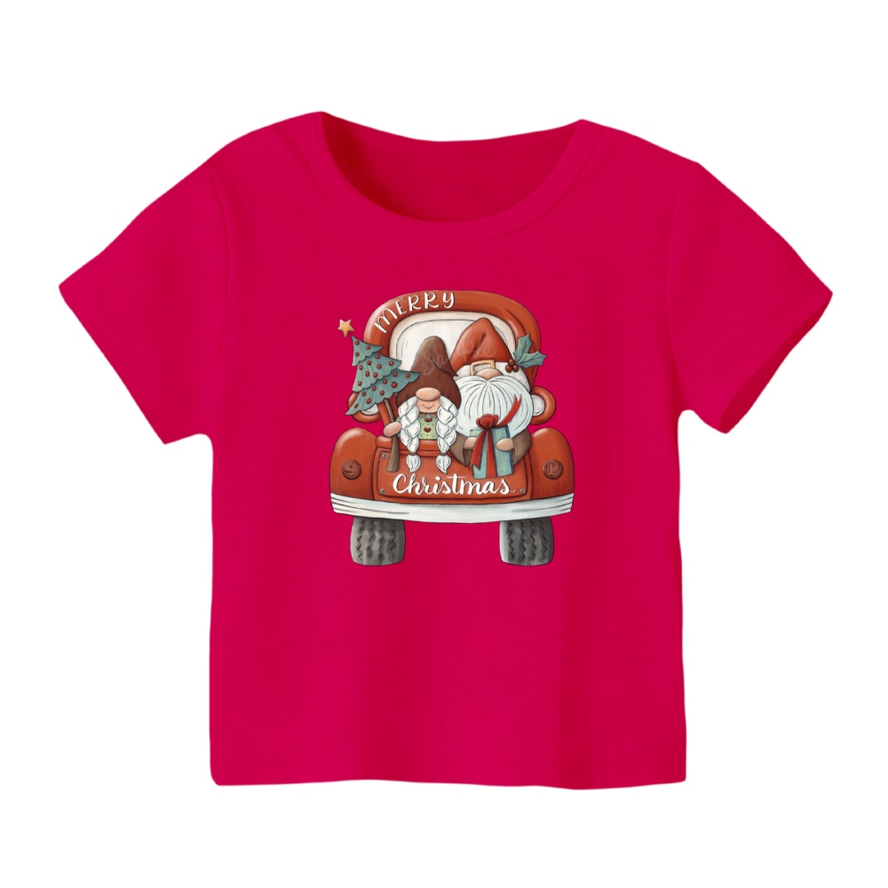 تی شرت آستین کوتاه بچگانه مدل ماشین کریسمس کد 5 رنگ سرخابی