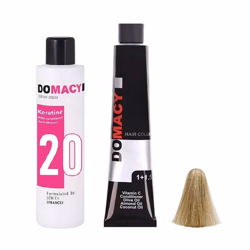 رنگ مو دوماسی شماره 6.31 حجم 120 میلی لیتر رنگ بلوند بژ تیره به همراه اکسیدان کد 01 شش درصدی حجم 180 میلی لیتر