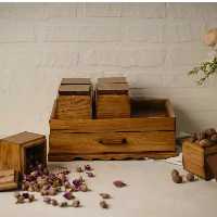 استند کشودار جا ادویه 6تایی چوبی چوب روس رنگ قهوه ای تیره