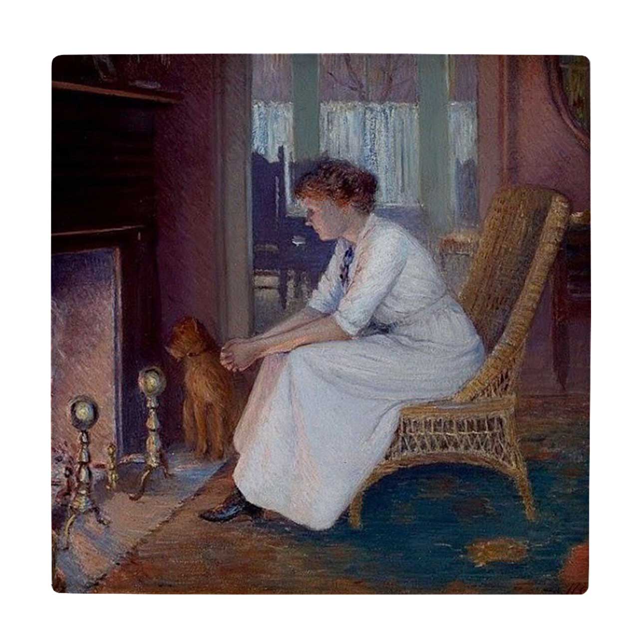 کاشی طرح نقاشی زن در کنار شومینه کد wk586