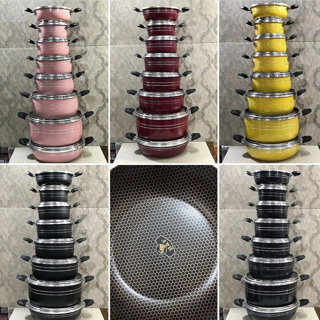 سرویس 14 پارچه قابلمه گرانیتی طرح چدن داخل زنبوری هلنا