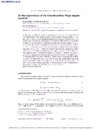 خرید و دانلود نسخه کامل کتاب On the eigenvalues of the Chandrasekhar-Page angular equation