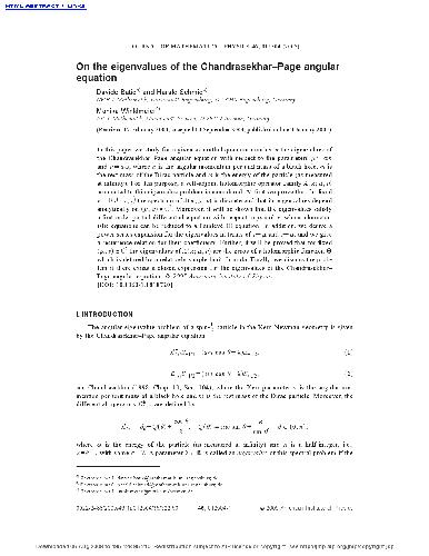 خرید و دانلود نسخه کامل کتاب On the eigenvalues of the Chandrasekhar-Page angular equation