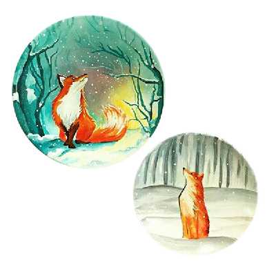 بشقاب دیوارکوب سفالی طرح روباه کد D132-A مجموعه 2 عددی