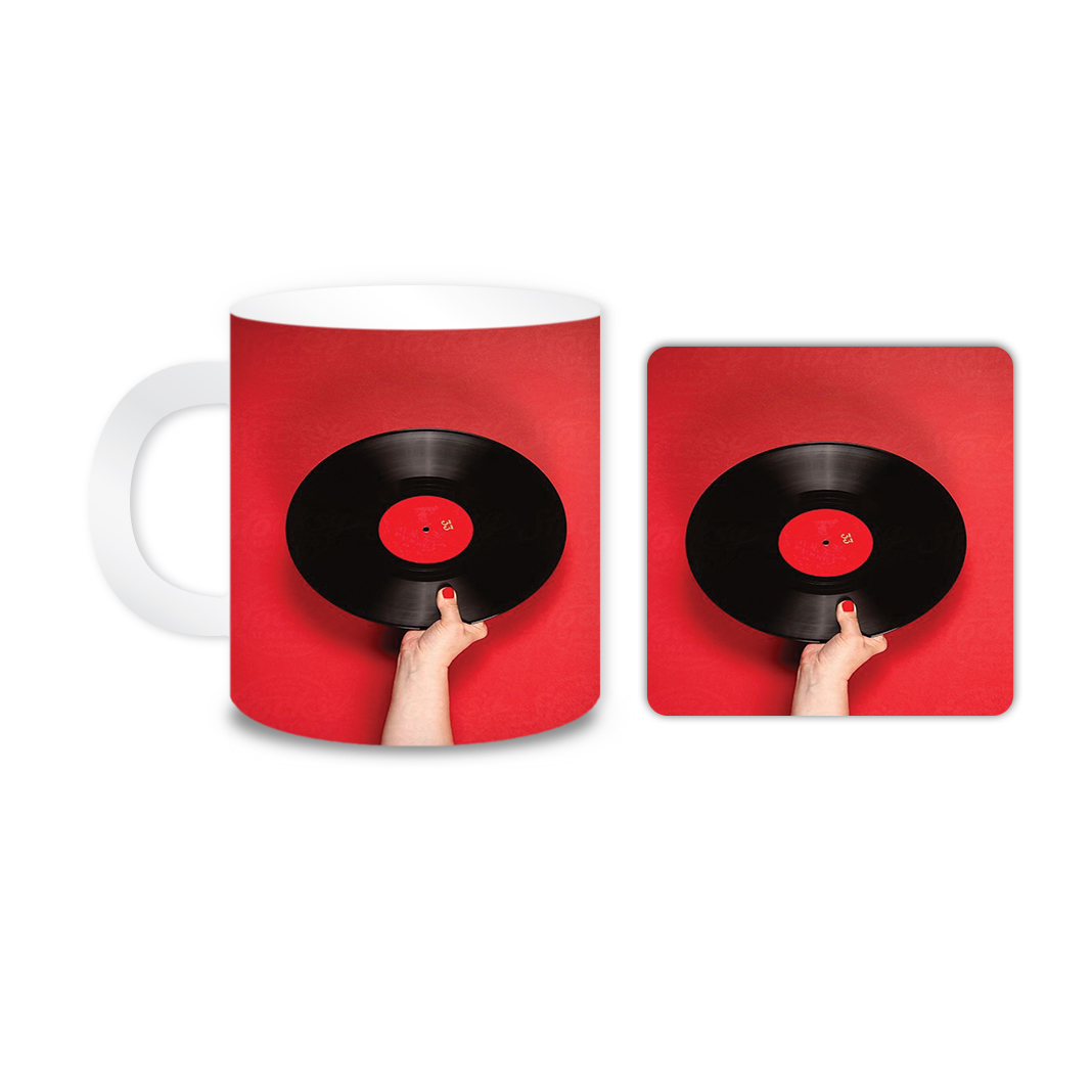 ماگ مدل صفحه گرامافون کد 1680 به همراه زیر لیوانی