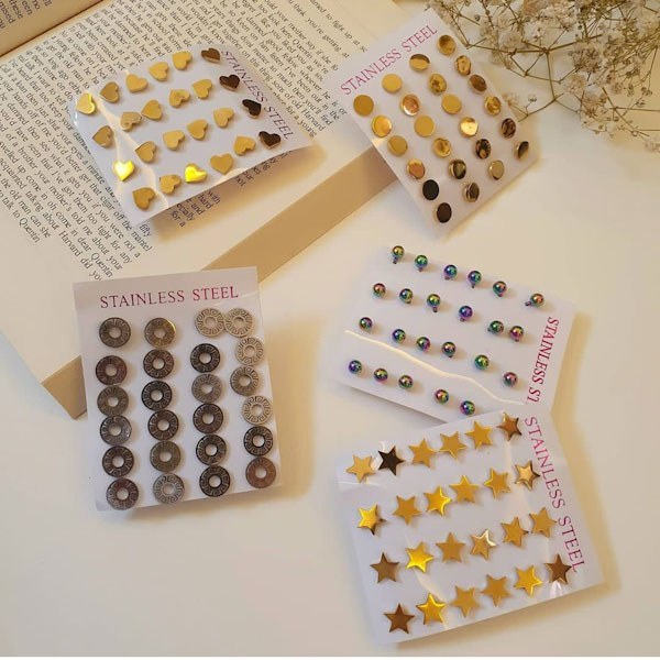 گوشواره میخی و گردنبند استیل