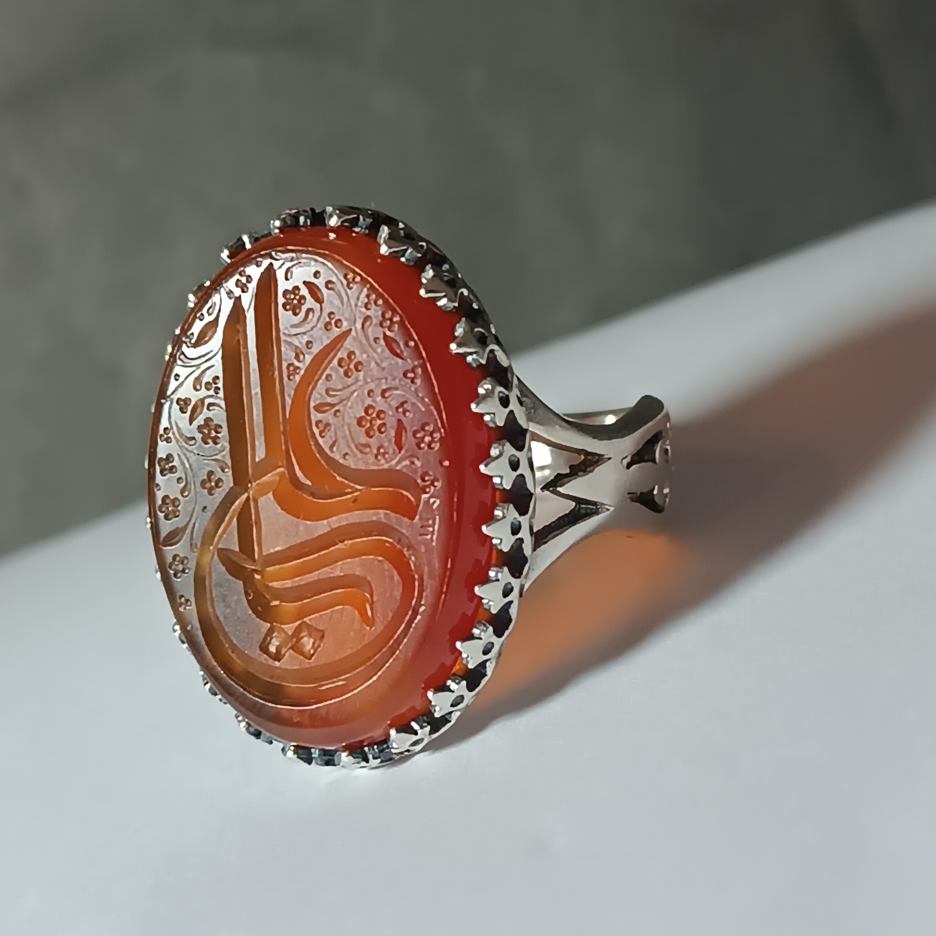 انگشتر نقره مردانه سر نیزه عقیق خراسانی02 نقره جات فرازی فر 