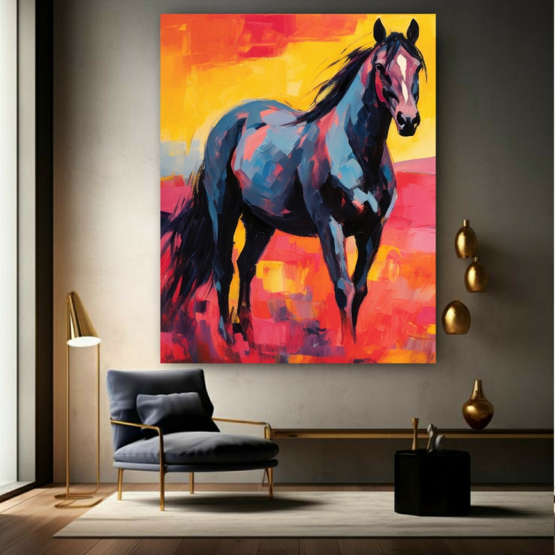 تابلو بوم طرح نقاشی آبرنگی مدل اسب کد BK1423 | دنیای قاب