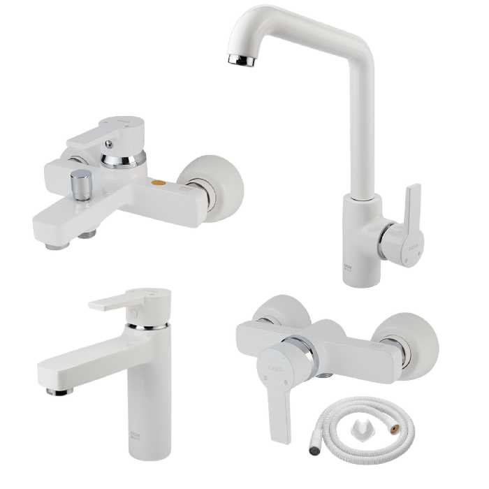 شیرآلات کسری مدل امگا سفید  ست 4 تیکه به همراه شلنگ توالت رایگان