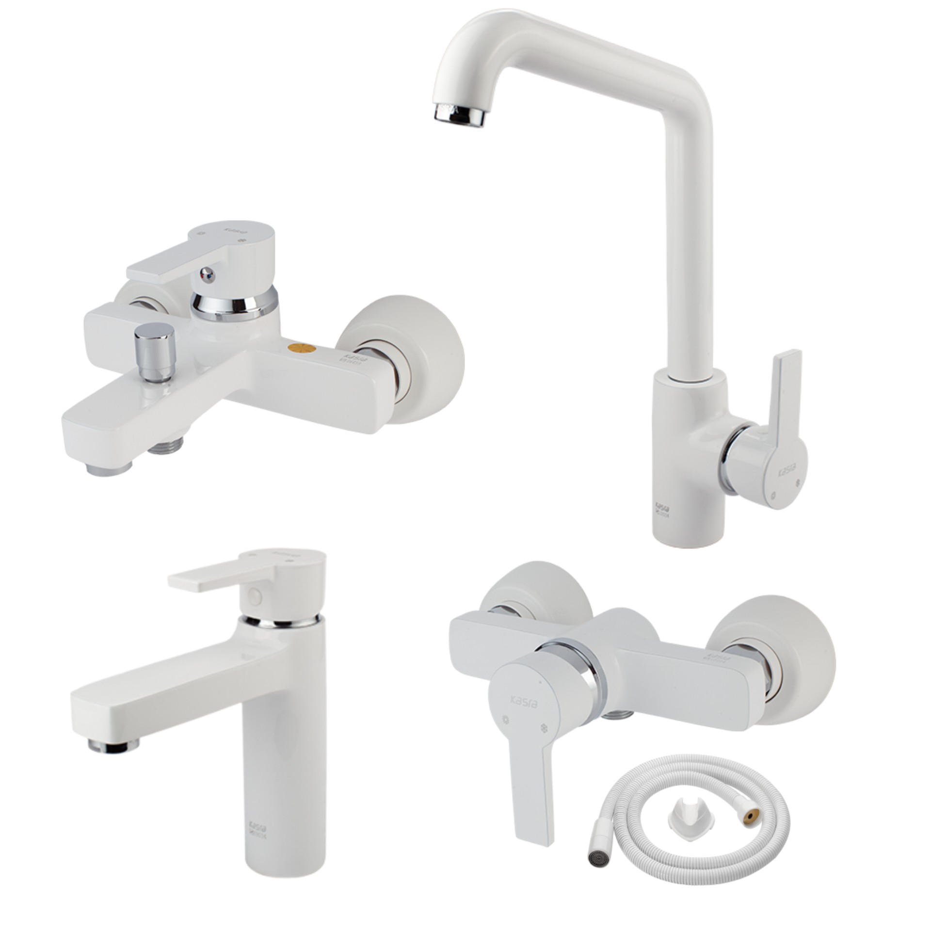 شیرآلات کسری مدل امگا سفید  ست 4 تیکه به همراه شلنگ توالت رایگان