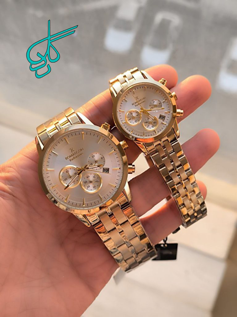 خرید ست ساعت زنانه و مردانه مارک رومنسون سه موتوره فعال استیل درجه یک رنگ ثابت دو قفله مخفی کد 2116547 - ردگل