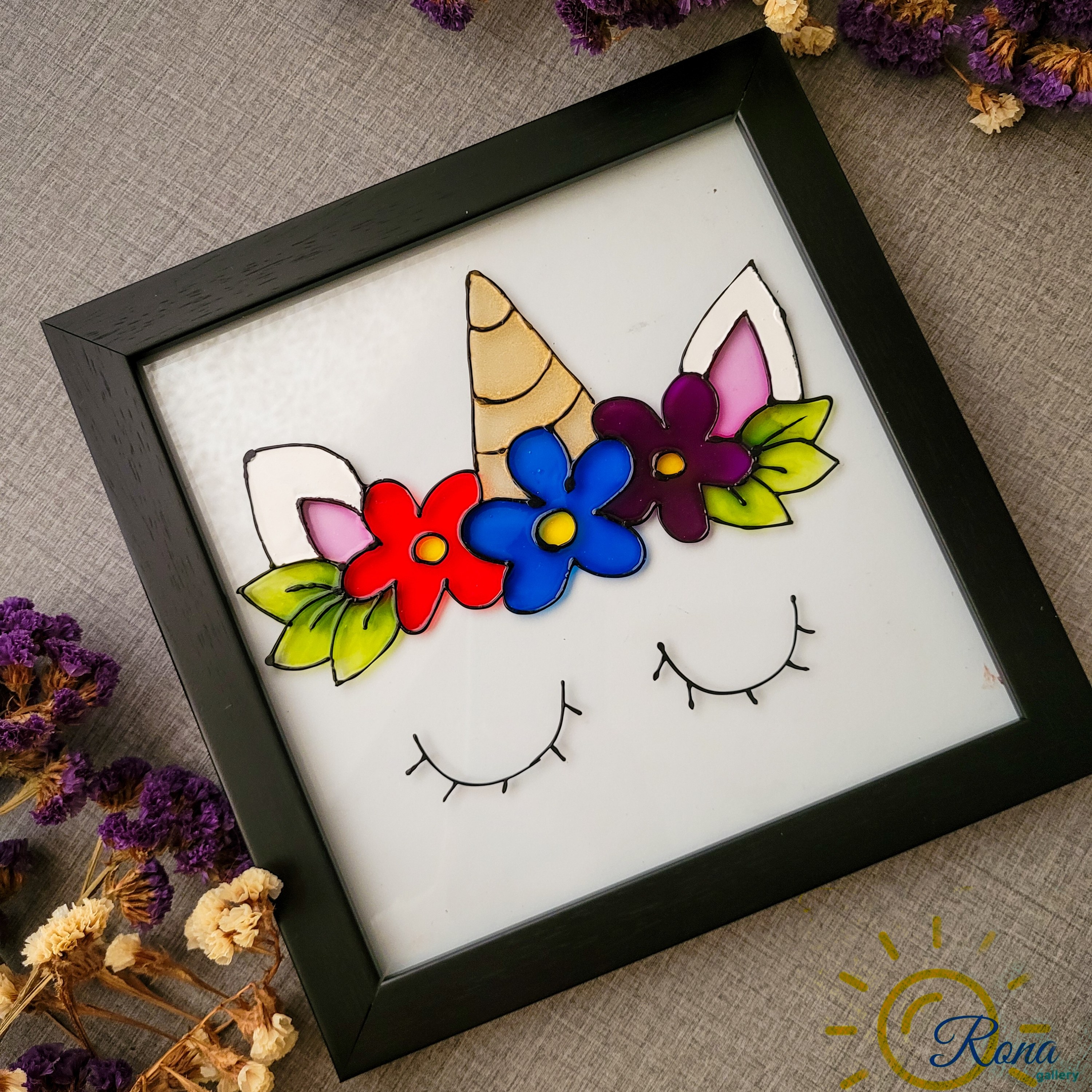 تابلوی ویترای طرح تک شاخ