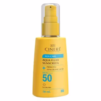 فلوئید ضد آفتاب بی‌رنگ سینره، 50 SPF، مدل PREBIOTIC، مناسب پوست‌های چرب با حجم 50 میلی‌لیتر، فاقد پارابن، محافظت‌کننده در برابر اشعه‌های UVA و PA ،UVB    ، دارای فرمولاسیون فاقد چربی و هیالورونیک اسید، با ماندگاری 2 ساعته