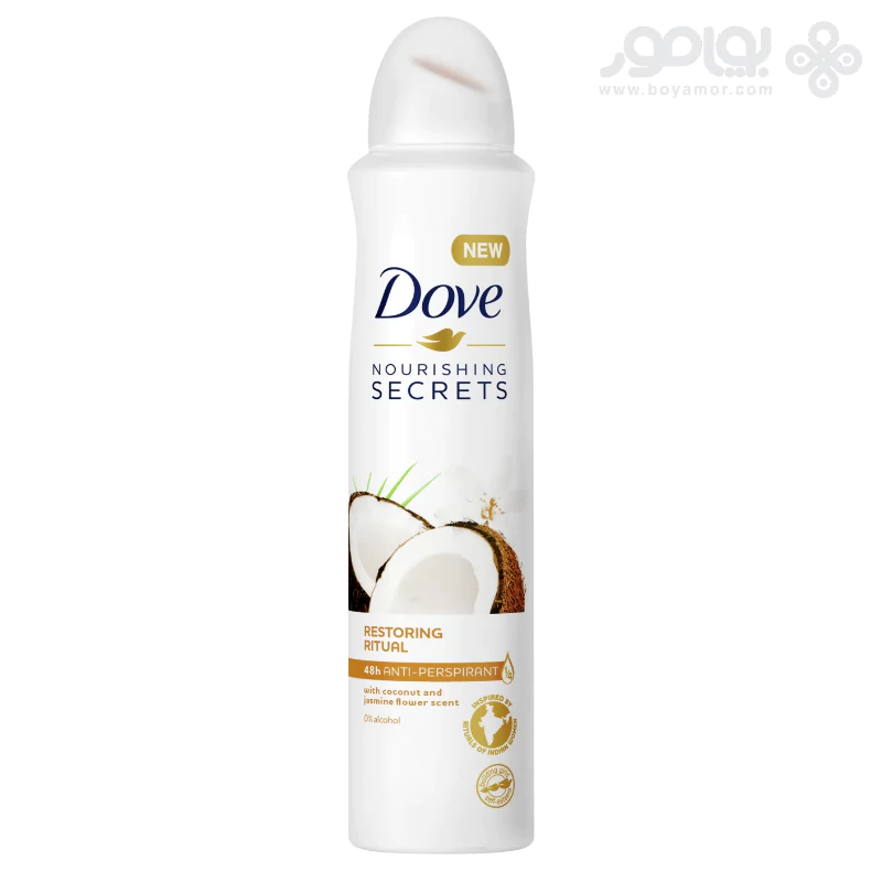 اسپری ضد تعریق زنانه داو مدل RESTORING RITUAL با رایحه نارگیل و یاس