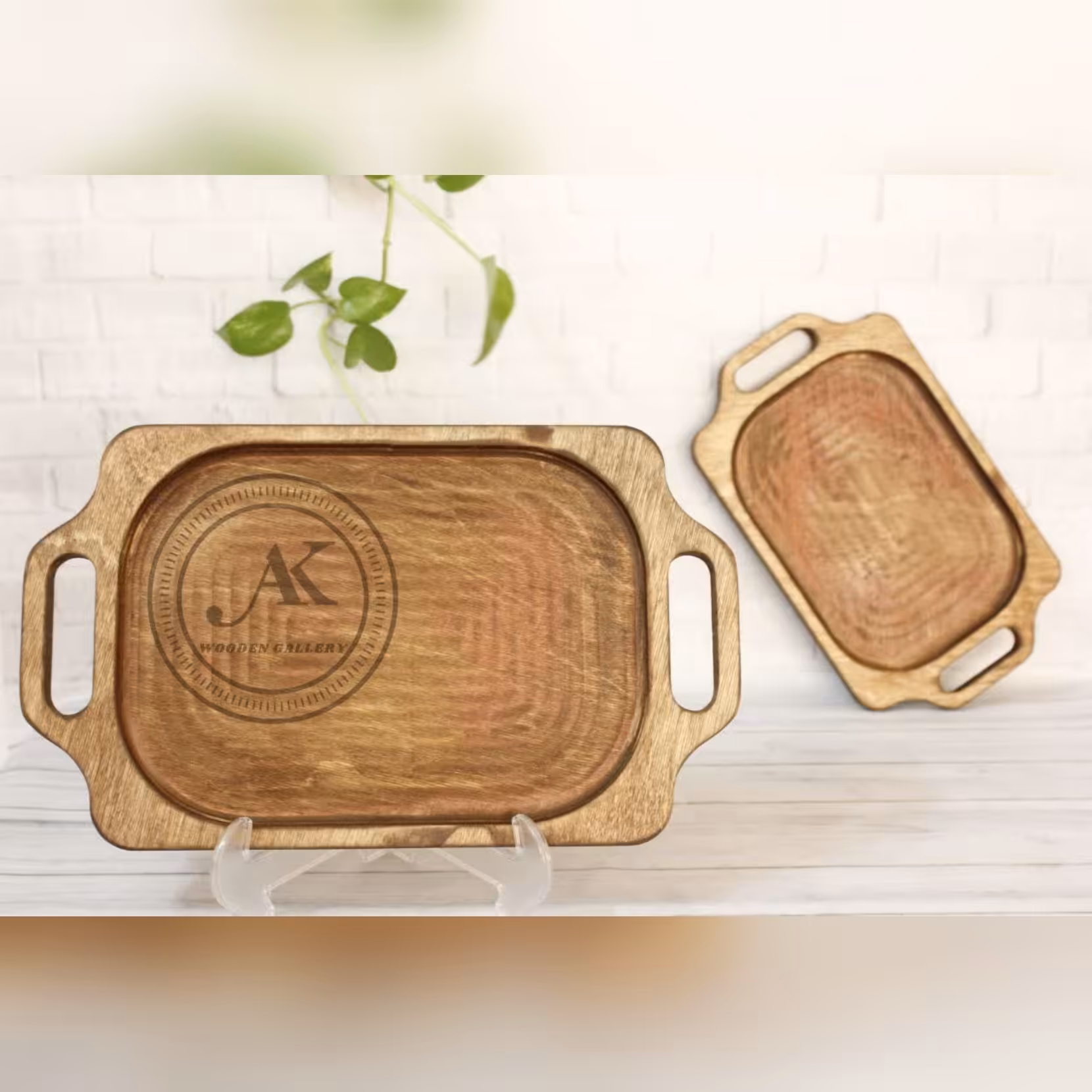 سینی چوبی دسته دار چهارگوش جفتی