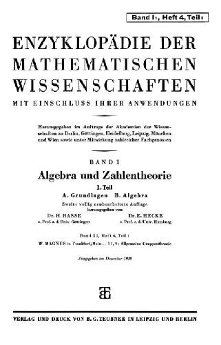 خرید و دانلود نسخه کامل کتاب Encyclopaedie der mathematischen Wissenschaften und Anwendungen. Algebra und Zahlentheorie
