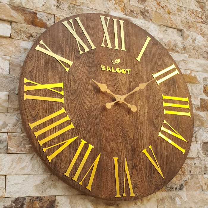 ساعت دیواری چوبی بلوط مدل بوستون (Boston) قطر 60 و موتور تایوانی 