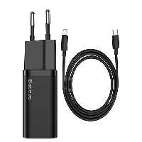 شارژر دیواری فست شارژ بیسوس همراه کابل لایتنینگ Baseus Super Si Quick Charger 1C 20W TZCCSUP-B03