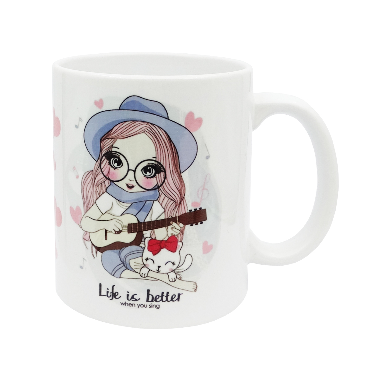 ماگ طرح دختر گیتاریست و گربه ملوس کد MD23