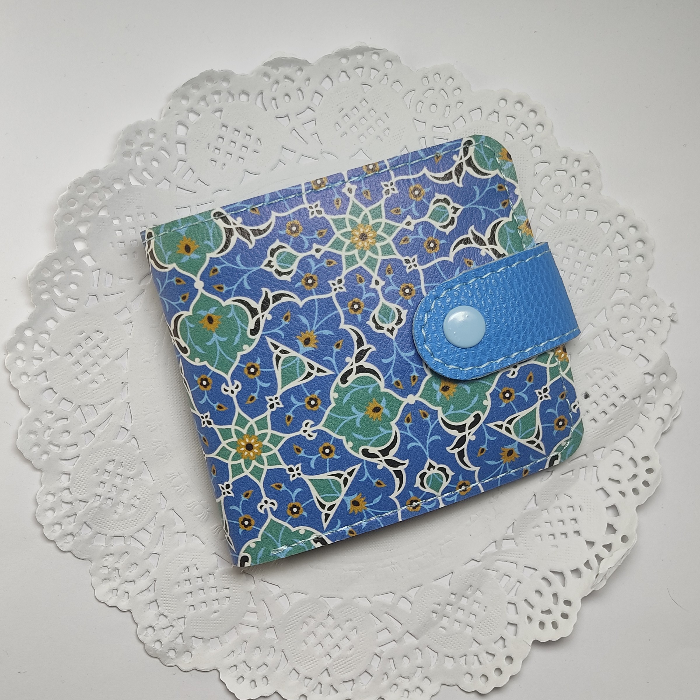 کیف پول جیبی چرمی اسلیمی آبی