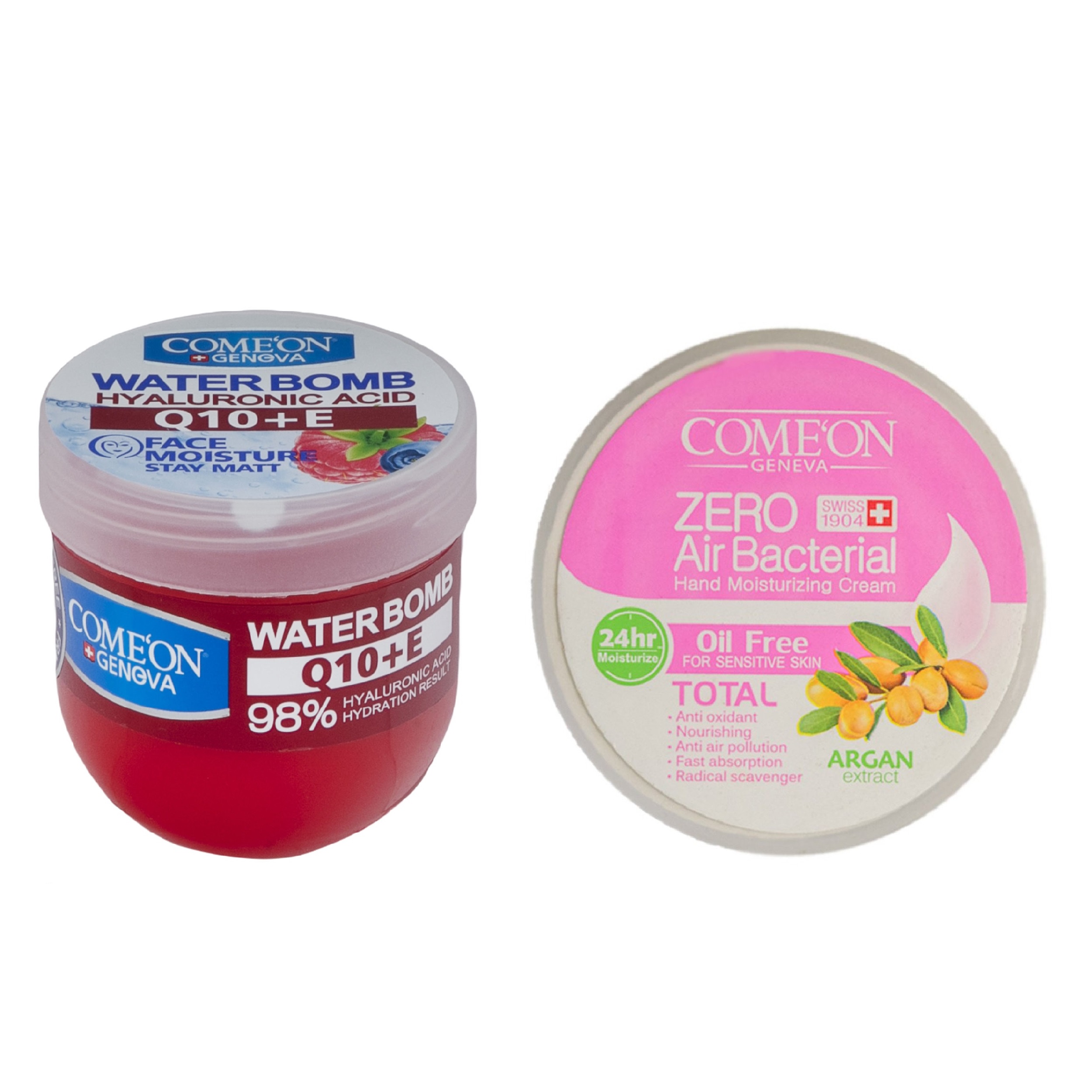 کرم مرطوب کننده کامان مدل آرگان حجم 250 میلی لیتر به همراه کرم آبرسان کامان سری واتربمب مدل Q10 E حجم 200 میلی لیتر