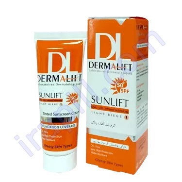 کرم ضد افتاب رنگی بژ روشن SPF50 مناسب پوست چرب درمالیفت 50 میلی لیتر