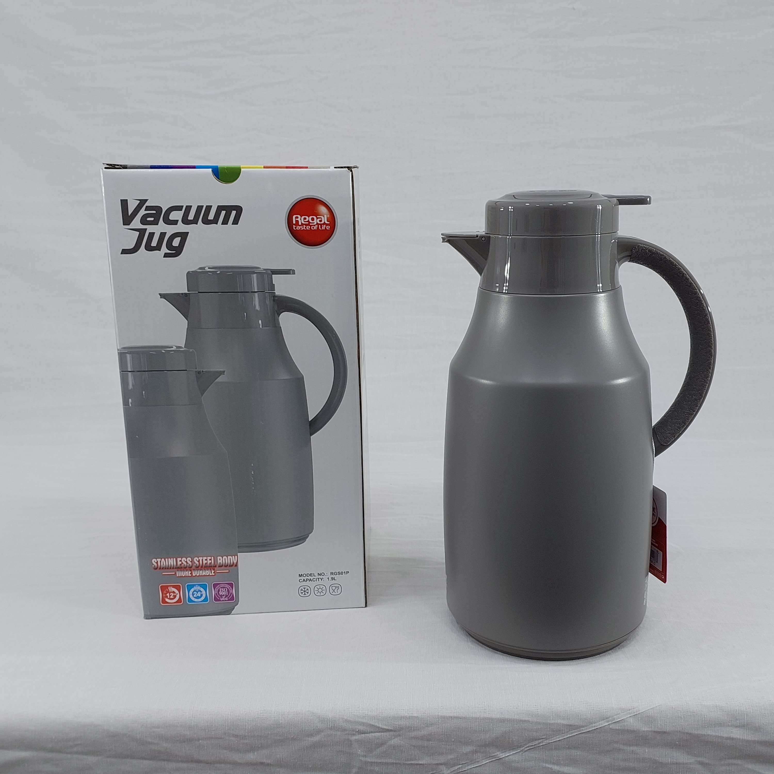 فلاسک شیشه دار 1.9 لیتری طوسی برند REGAL رگال