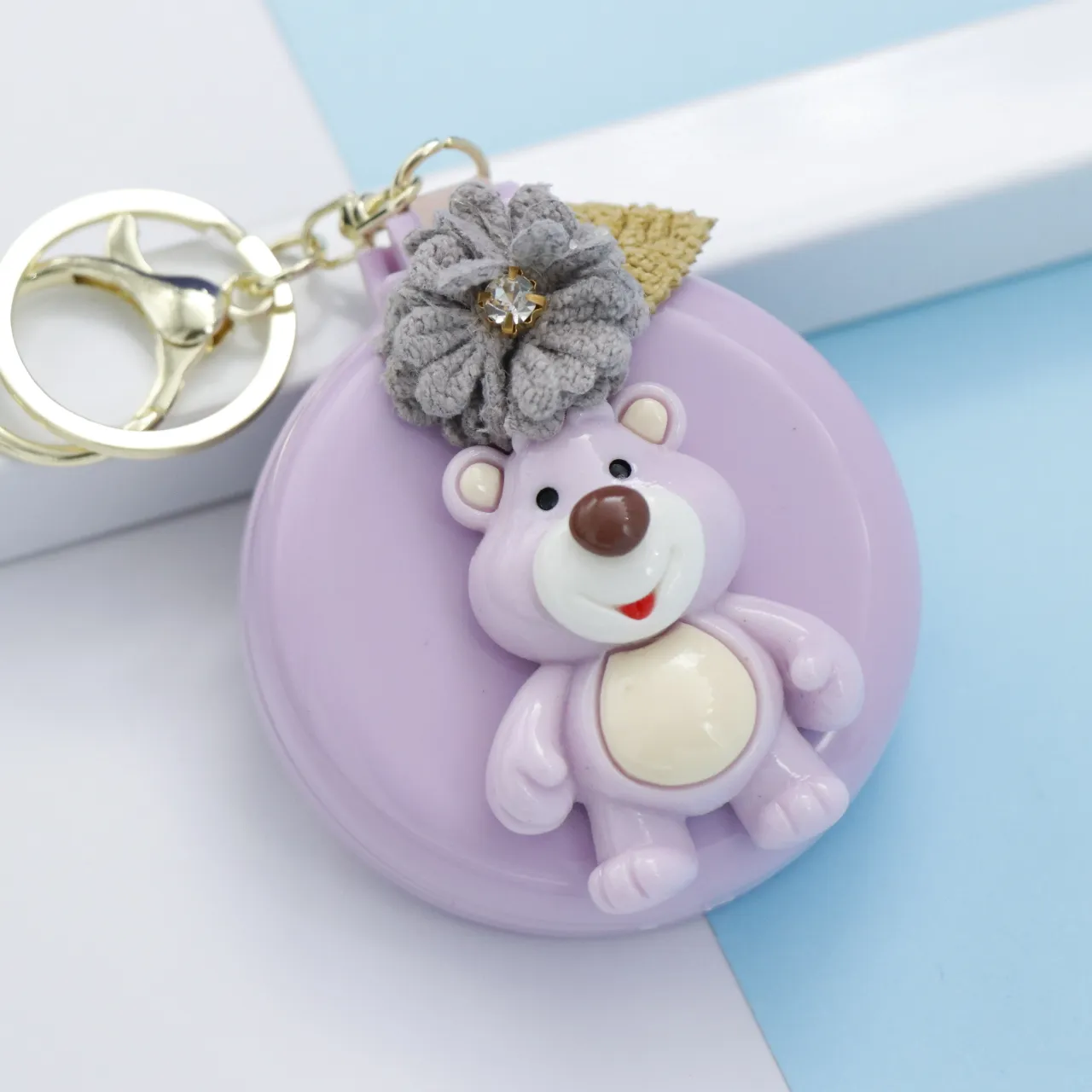 آویز برس تاشو کیفی طرح خرس آینه دار بنفش 37292