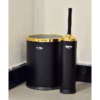 سطل زباله و فرچه استیل رنگ مشکی طلایی اورجینال 5 لیتری ( رنگ ثابت ) 1080 مدل بادبزنی 