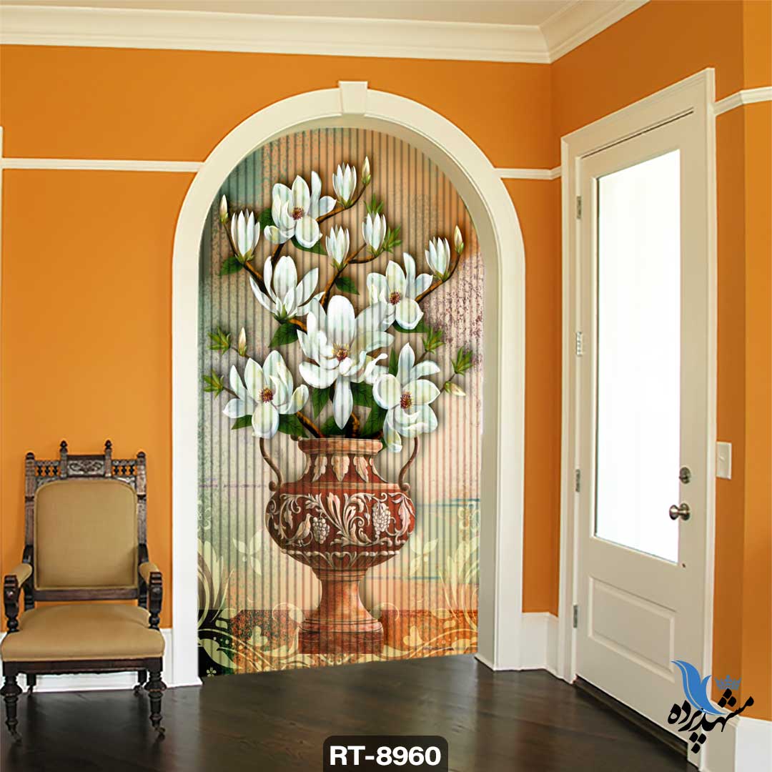 پرده شرشره تصویری طرح نقاشی گل و گلدان RT8960