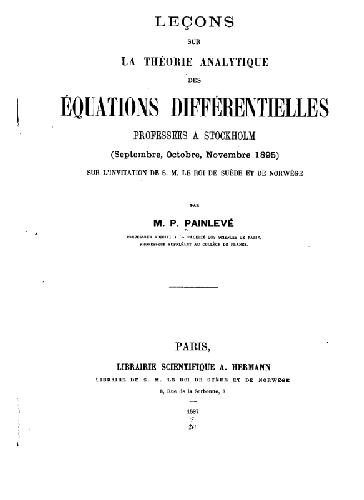 خرید و دانلود نسخه کامل کتاب Lecons sur la theorie analytique des equations diff