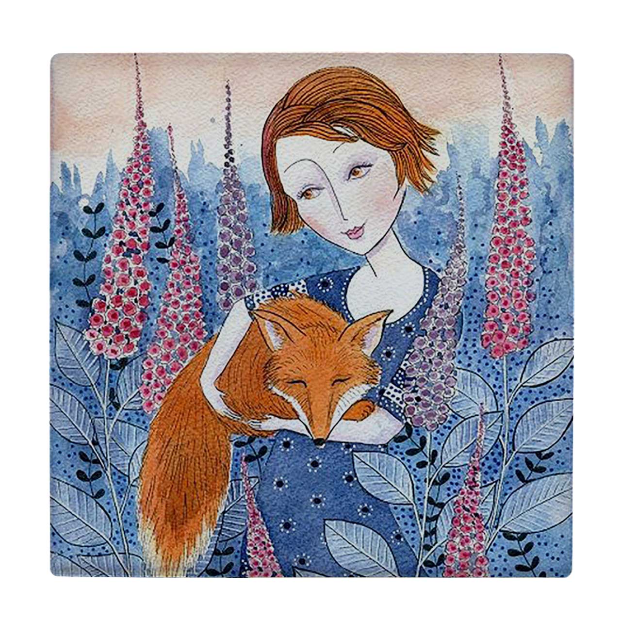  کاشی کارنیلا طرح نقاشی دختر و روباه کد wkk3210