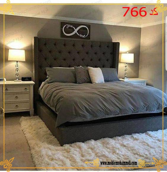 سرویس خواب پارچه و ام دی اف کد 766شامل تخت-پاتختی-میز آرایش-قاب آینه