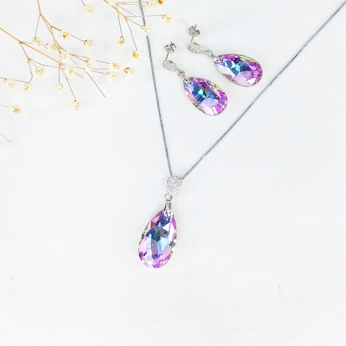 نیمست با سنگ اشکی سوارسکی هفت رنگ کد 11003