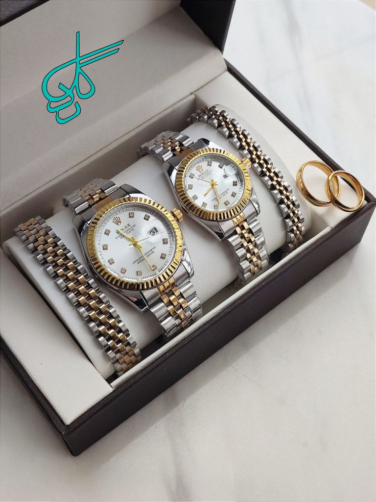 خرید ست رولکس زنانه و مردانه شامل ساعت و دستبند و انگشتر رنگ ثابت کد 1815636 - ردگل