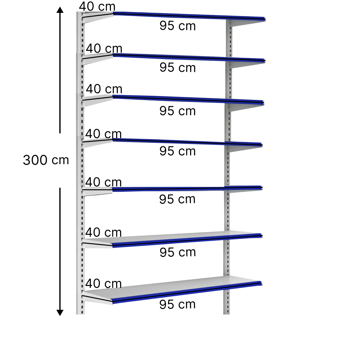 خرید و قیمت قفسه هایپری دیواری 7 طبقه 40x95 ارتفاع 300 - قفسه‌بندی وکیلی